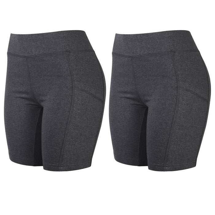 2 Women's Athletic Leggings Shorts w/ Pockets Yoga Running Exercise Gym Grey M