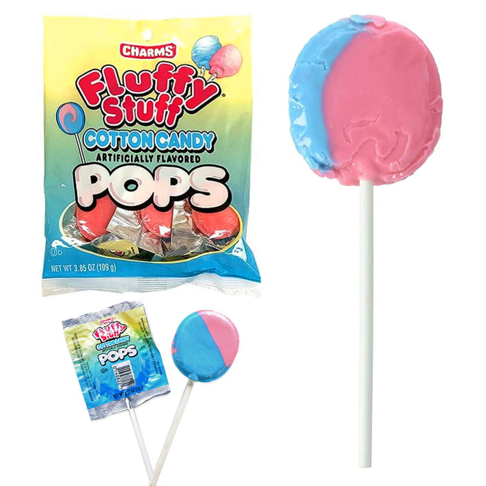 2 Bag Charms Fluffy Stuff Cotton Candy Pops Lollipop Sucker Candies Pinata 7.7oz