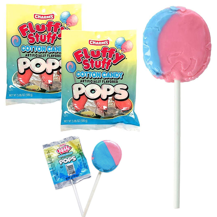 2 Bag Charms Fluffy Stuff Cotton Candy Pops Lollipop Sucker Candies Pinata 7.7oz