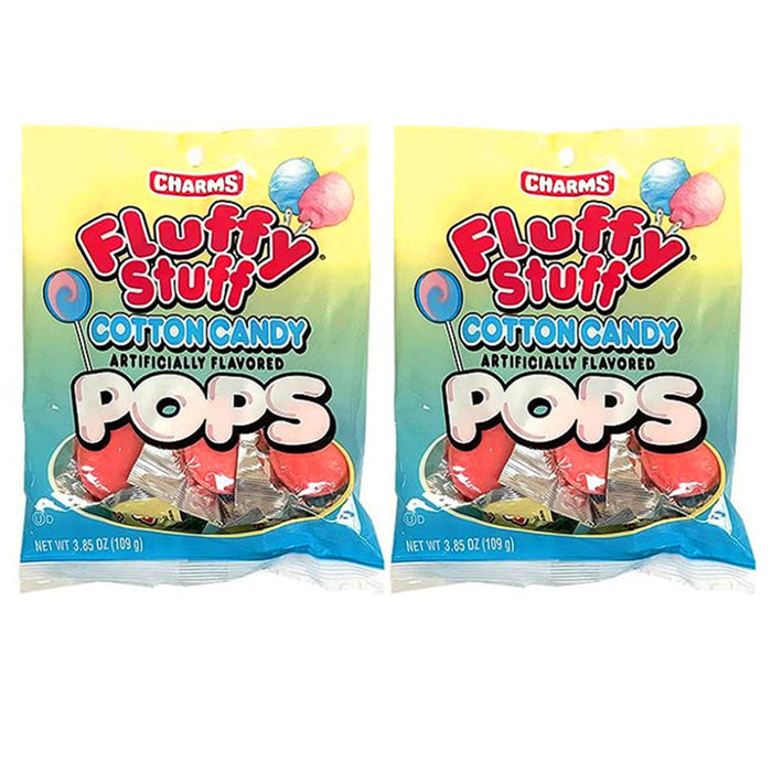 2 Bag Charms Fluffy Stuff Cotton Candy Pops Lollipop Sucker Candies Pinata 7.7oz