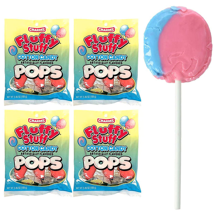 4 Bag Charms Cotton Candy Flavor Pops Lollipop Sucker Candies Party Treat 15.4oz