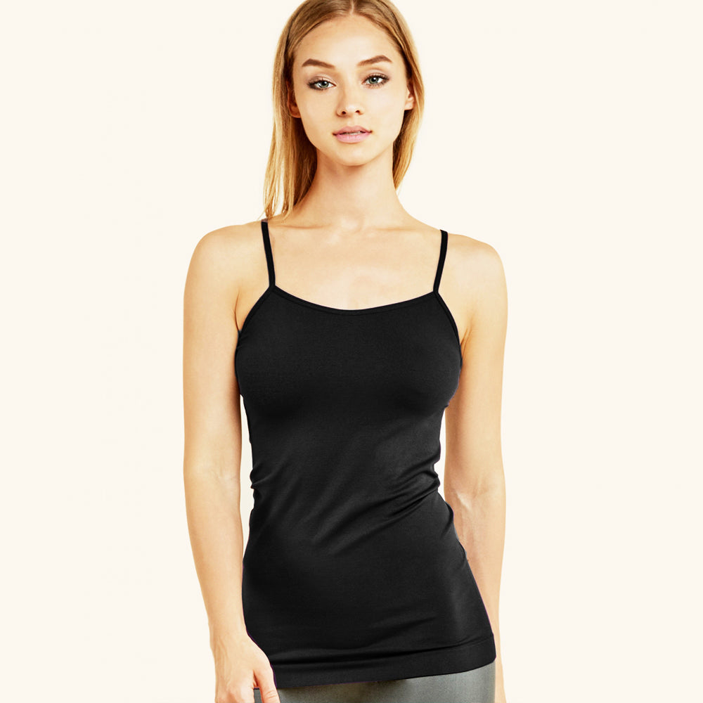 MANIFIQUE Tank Tops for Women Basic Camisole with Built in Bra Casual Wide  Strap Undershirts Layer Top Black XXXL 