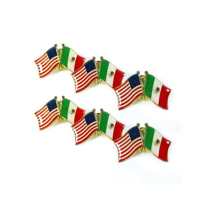 6 Pc Mexico USA Crossed Friendship Flag Lapel Pin Support Patriotic Enamel Badge