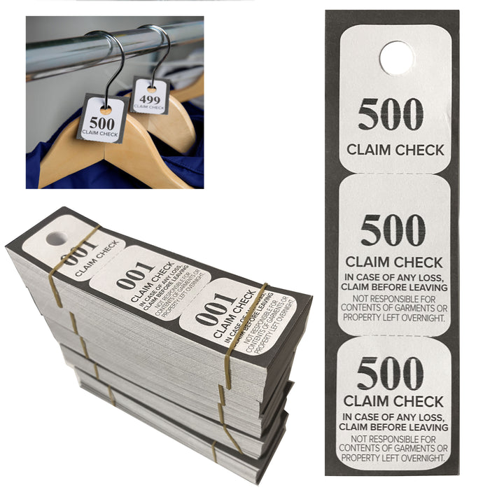 500 Triplicate Claim Checks 3 Part Paper Coat Room Tickets Number Tags Hang Coat