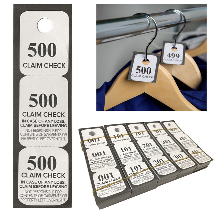 500 Triplicate Claim Checks 3 Part Paper Coat Room Tickets Number Tags Hang Coat