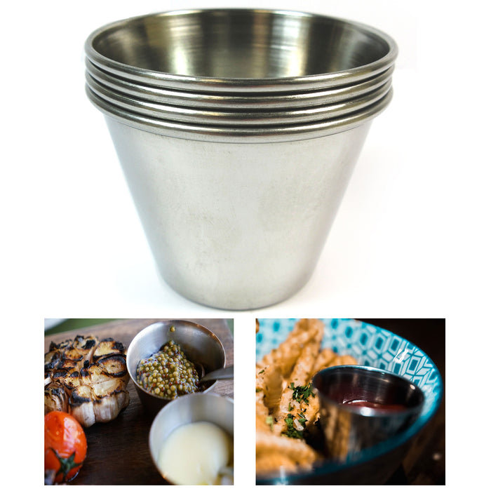 4 Pc Stainless Steel Sauce Cups Condiment Containers Dish Dipping Dressing 4 Oz