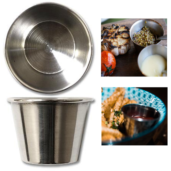 12ct Metal Sauce Cups Dish Condiment Stainless Steel Containers Dressing Dip 4oz