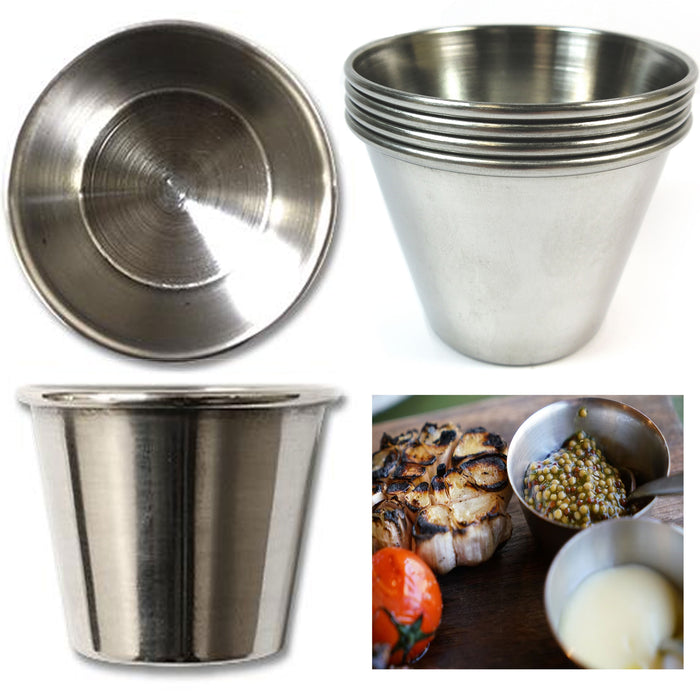 8 Pc Metal Sauce Cups Dish Condiment Stainless Steel Containers Dressing Dip 4oz