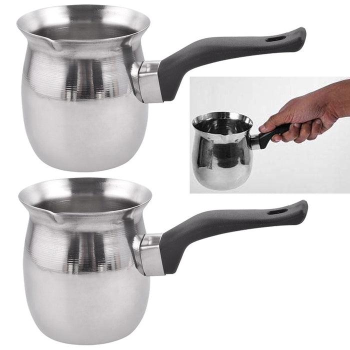 2 Pc Milk Warmer Pots Stainless Steel Stove Top Turkish Coffee Pot Espresso 34oz