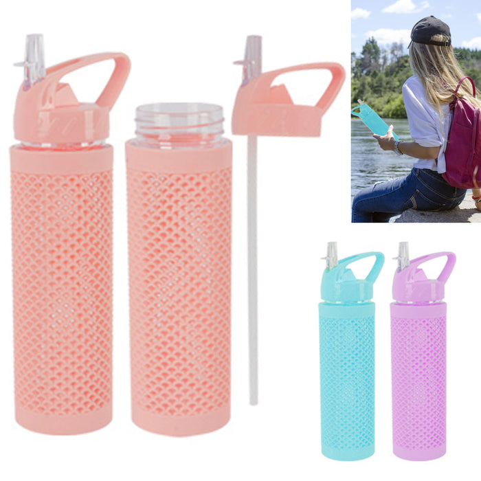 2 Insulated Water Bottles Double Wall Sports Biking Flip Straw Wide Mouth 700mL