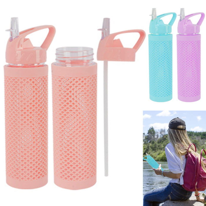 2 Insulated Water Bottles Double Wall Sports Biking Flip Straw Wide Mouth 700mL