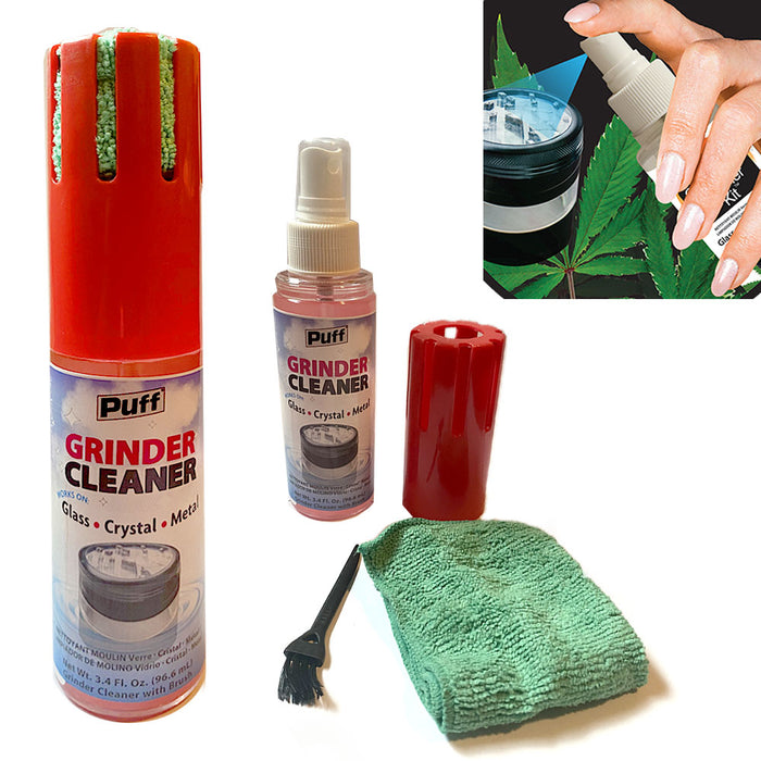 1 Puff Grinder Cleaner Solution Kit w/ Brush Remover Cleans Glass Crystal Metal