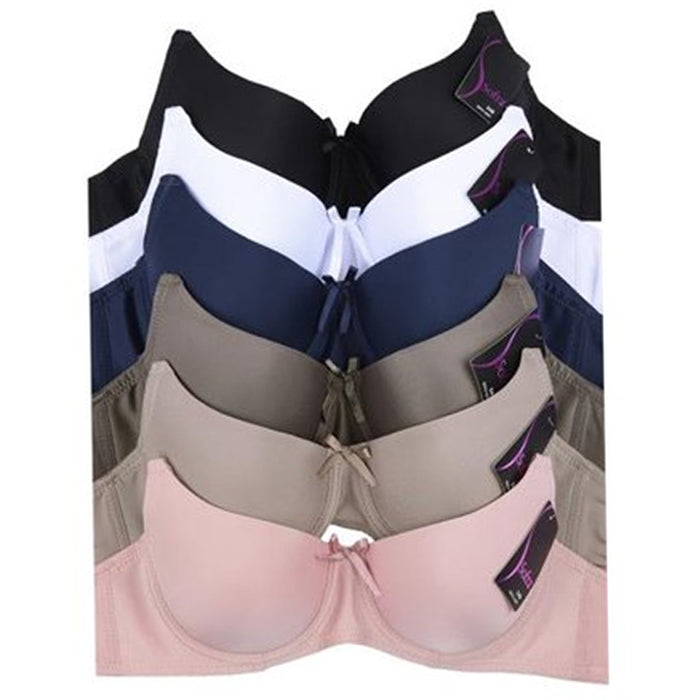 6 Pc Women Full Cup Bra Seamless Comfort Underwire Support Padded Plain Size 38B