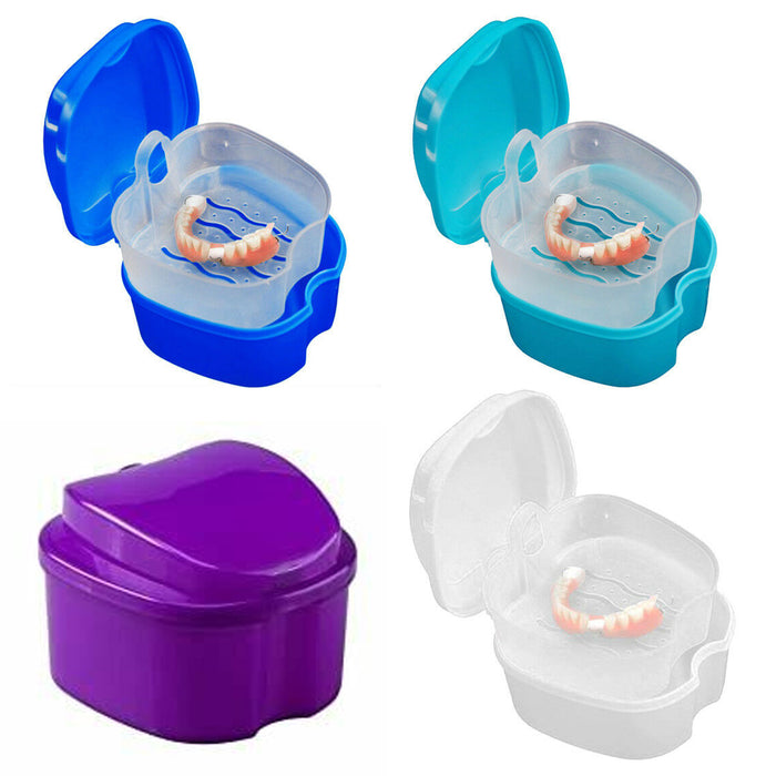 2 Pk Denture Bath Storage Retainer Box Orthodontic Mouth Guard Dental Container
