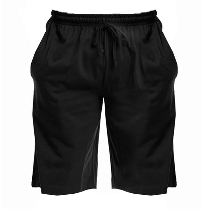 Men's Knitted Pajama Shorts 100% Cotton Lounge Pocket Casual Gym Workout Black M