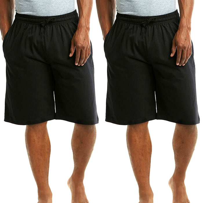 2 Men's 100% Cotton Shorts Knitted Pajama Sleep Lounge Pocket Casual Gym Black M