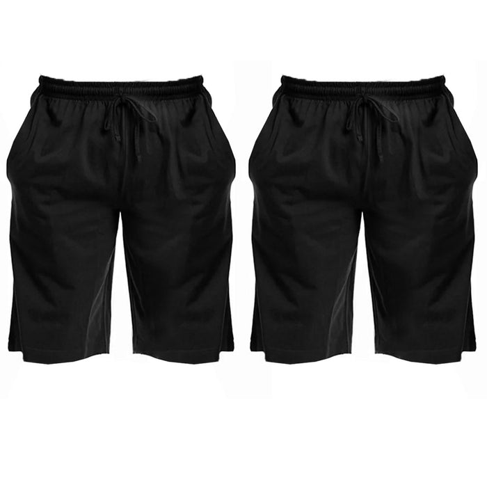 2 Men's 100% Cotton Shorts Knitted Pajama Sleep Lounge Pocket Casual Gym Black M
