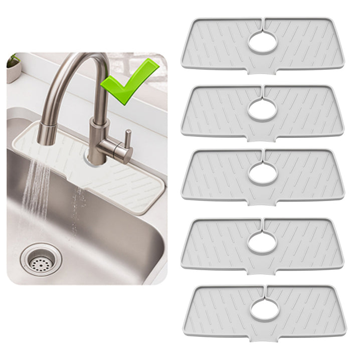 5 Kitchen Sink Splash Guard Behind Faucet Tray Silicone Mat 17.7X5.9" Home White