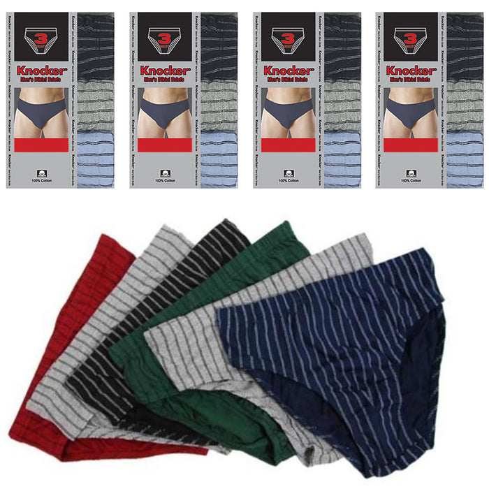 12 PCS Men Underwear 100% Cotton Bikinis Briefs Medium Size 32-34 Lined Knocker