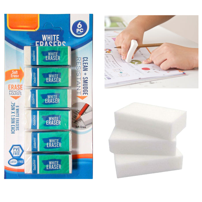 6pcs Pencil Erasers, Large White Erasers for School Office, Art