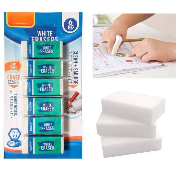 6 Pc White Erasers Clean No Smudge Rubber Soft Erase Pencil Marks Latex Free Art
