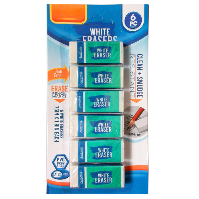 6 Pc White Erasers Clean No Smudge Rubber Soft Erase Pencil Marks Latex Free Art