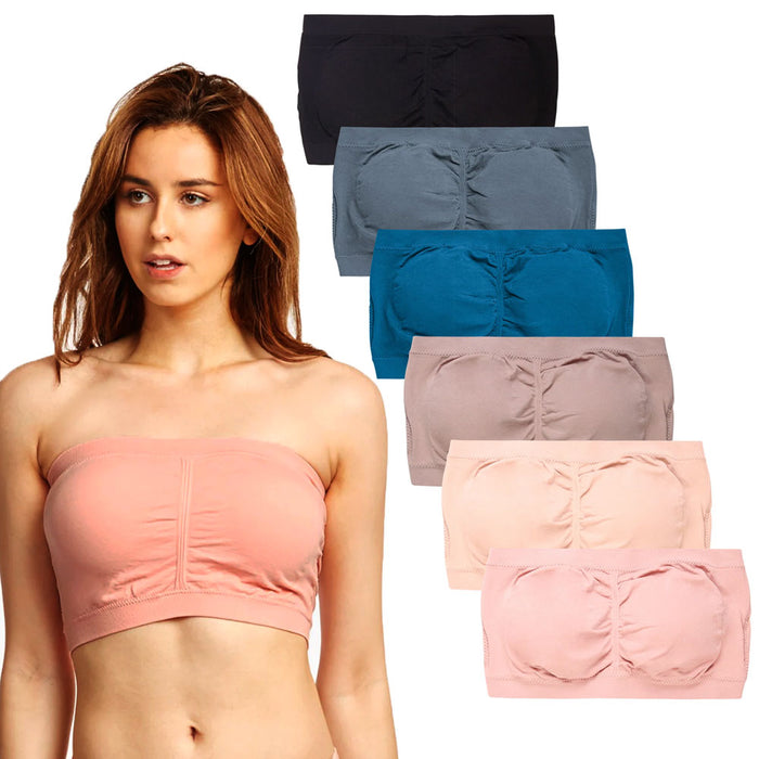 2 Pc Bandeau Seamless Strapless Tube Crop Top Bras Multi-Colors Yoga One Size