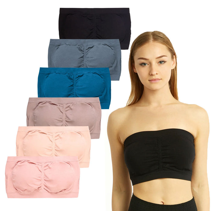 4 Pc Womens Tube Crop Top Bandeau Seamless Strapless Bras Multi-Colors One Size
