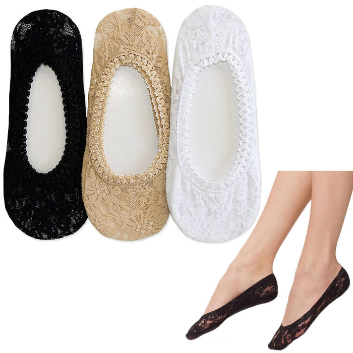 6 Pairs Ladies Lace Liner Socks No Show Assorted Foot Covers Low Cut Boat 9-11