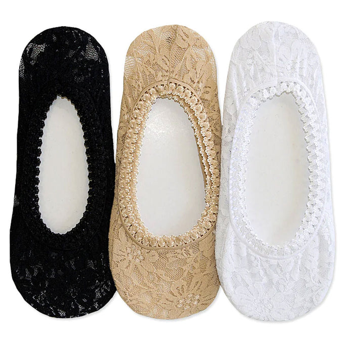 6 Pairs Ladies Lace Liner Socks No Show Assorted Foot Covers Low Cut Boat 9-11