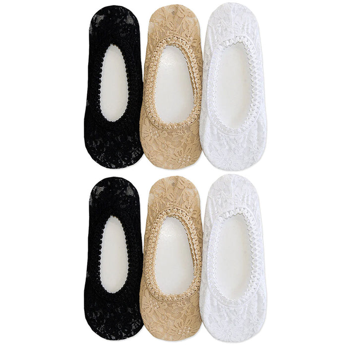6 Pairs Ladies Lace Liner Socks No Show Assorted Foot Covers Low Cut Boat 9-11