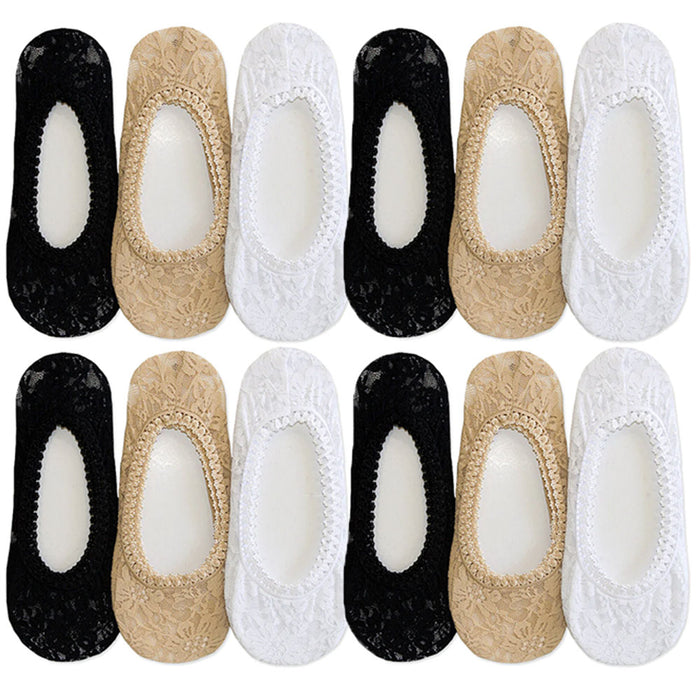 12 Pairs Women's Low Cut Lace Liner Boat Socks Footies Slip Cover Invisible 9-11