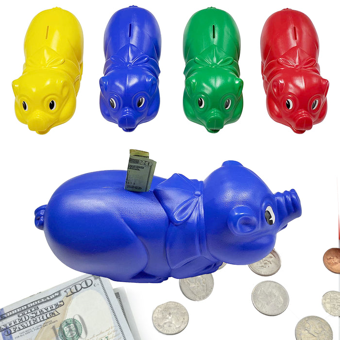 2 Large Piggy Banks Cash Coin Money Savings Saver Pig Safe Vintage Kids Gift 11"