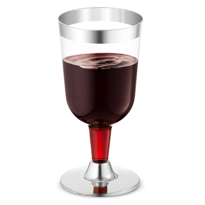 10 Disposable Wine Glasses Silver Rim Plastic Dinner Party Champagne Flute 5.5oz