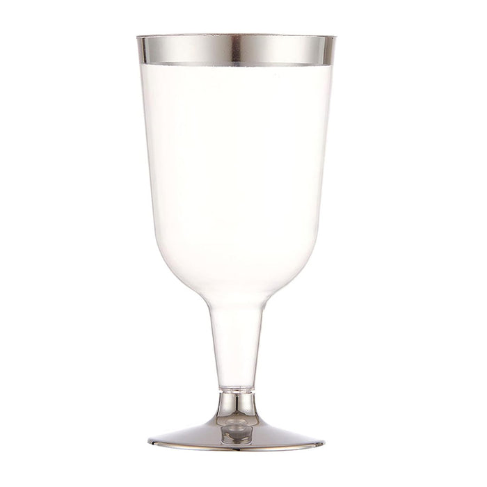 90 Clear Silver Rim Disposable Wine Glasses Champagne Flute Party Wedding 5.5oz