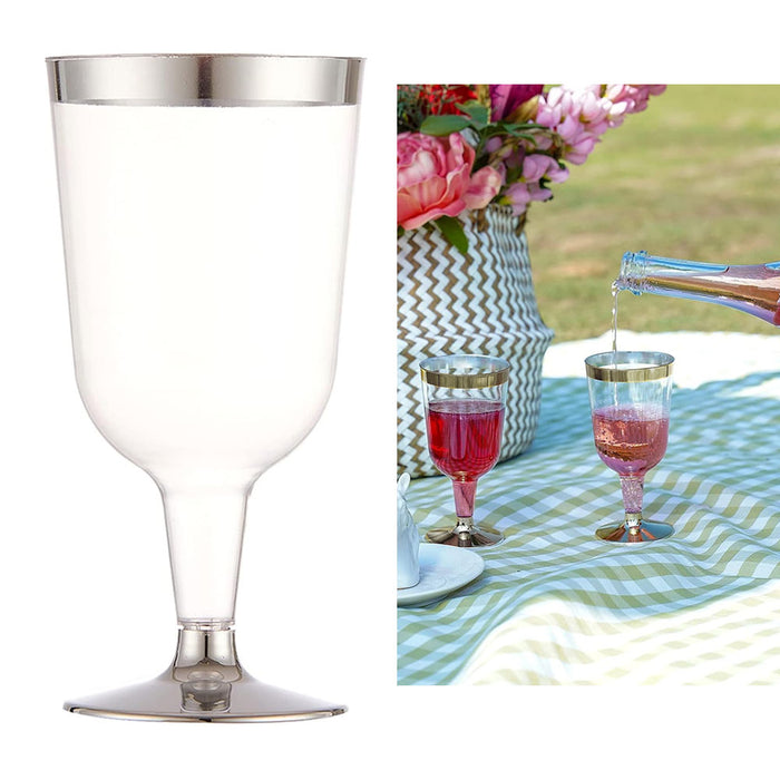 90 Clear Silver Rim Disposable Wine Glasses Champagne Flute Party Wedding 5.5oz
