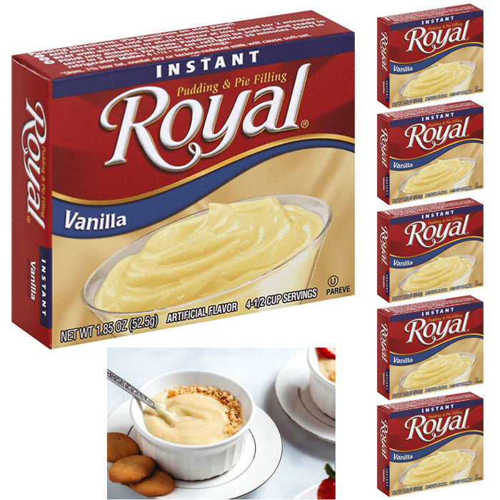 6 Pk Royal Instant Pudding Vanilla Fat Free Dessert Mix Pie Filling 1.85oz Each