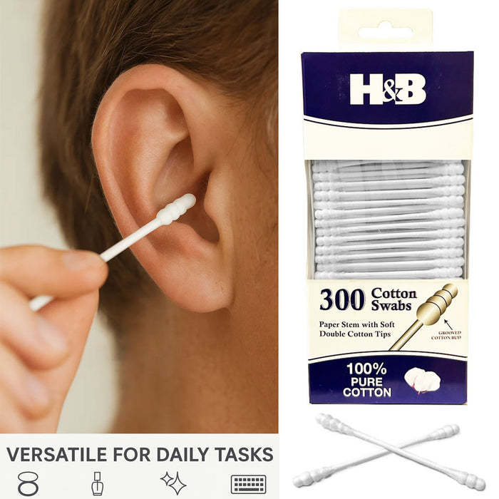 300ct Cotton Swabs Double Grooved Tipped Applicator Q Tip Safety Ear Wax Remover