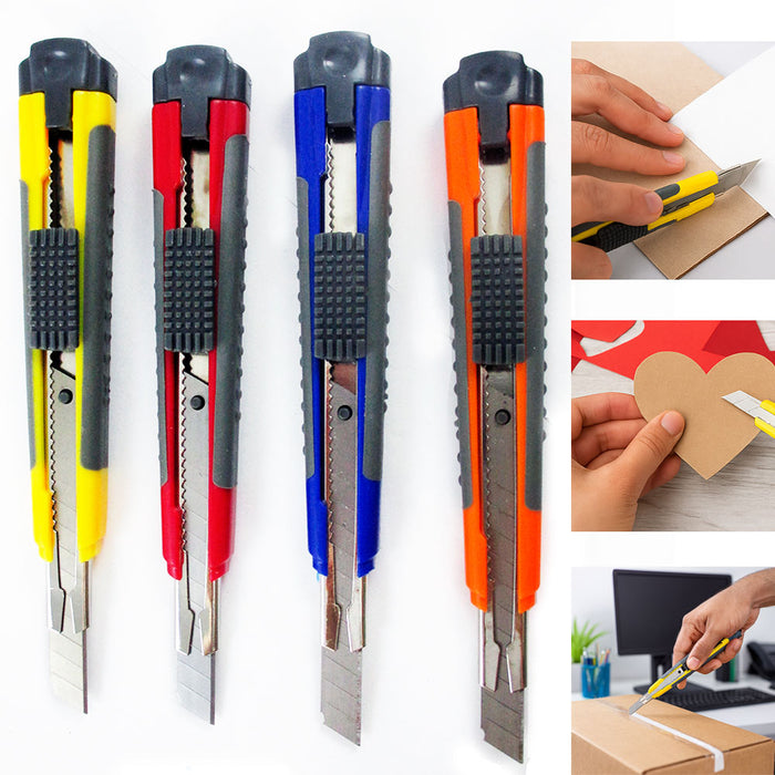 4 Utility Knife Box Cutter Retractable Snap Off Lock Razor Sharp Blade Tool !
