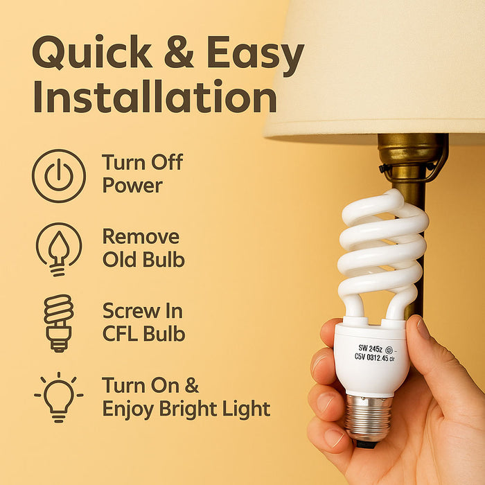 12 Pk Soft White 26W Spiral CFL Light Bulbs 125W Equivalent E26 Medium Base Lamp