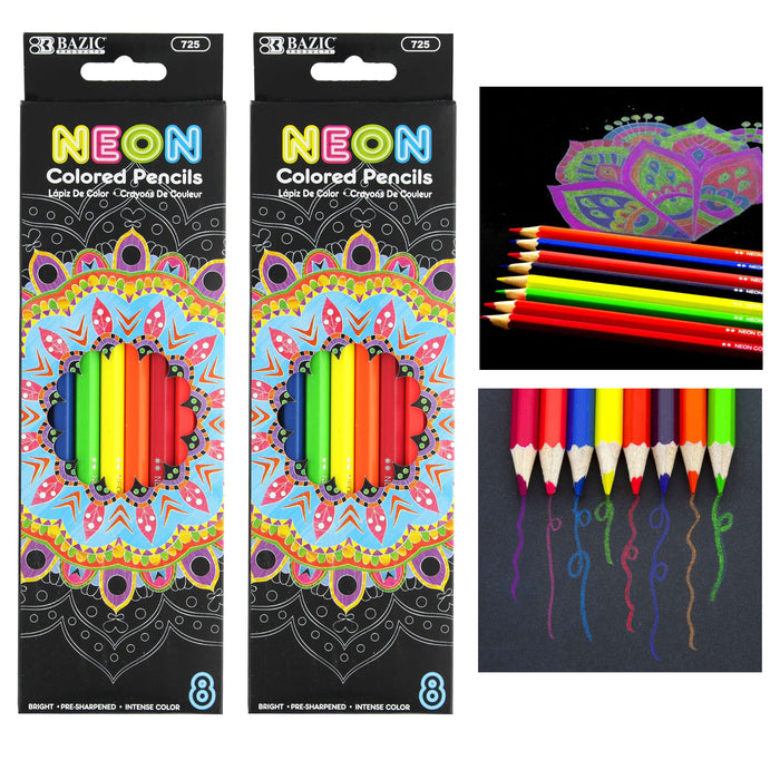 16 ct Neon Colored Pencils Vibrant Pre-Sharpened Drawing Artist School Coloring