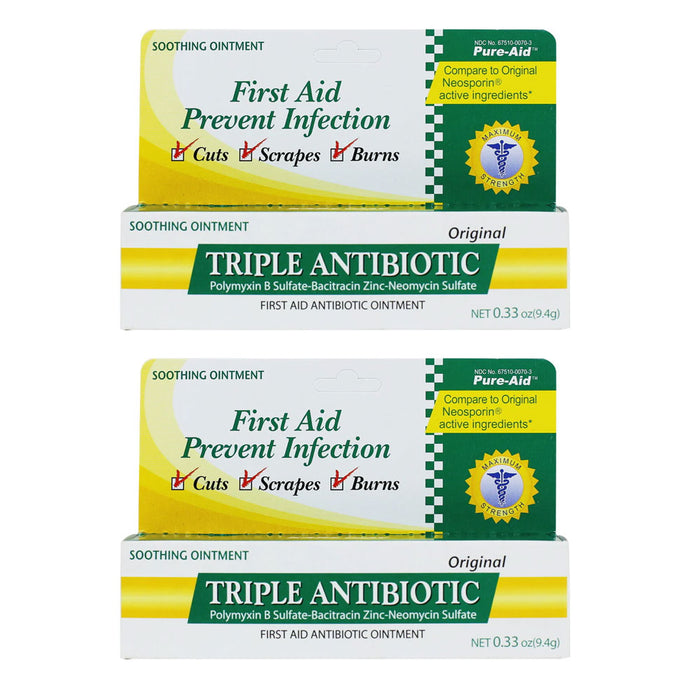 2 Pc Triple Antibiotic Ointment First Aid 0.33oz Bacitracin Neomycin Polymyxin