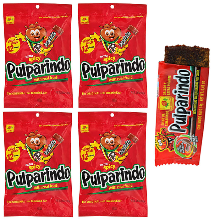 48 Pc Pulparindo Extra Spicy Sweet Hot Salted Tamarindo Pulp Mexican Candy 4 Pk