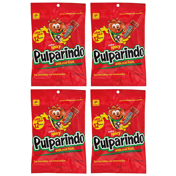 48 Pc Pulparindo Extra Spicy Sweet Hot Salted Tamarindo Pulp Mexican Candy 4 Pk