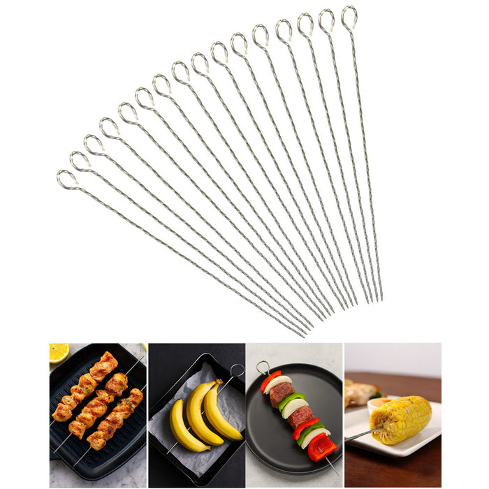 16 BBQ Skewers Shish Kabob Sticks Barbecue Stainless Steel Metal Cook Grill 14"