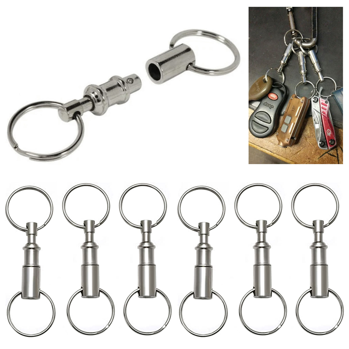 3 Detachable Pull Apart Key Rings Keyring Keychain Quick Release Break Away  Snap