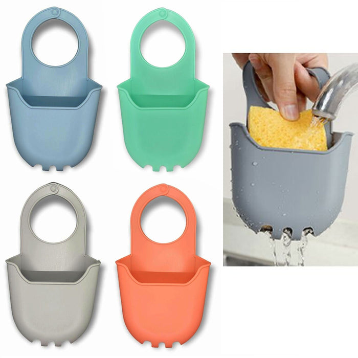 2 X Kitchen Organizer Sink Hanging Caddy Silicone Basket Dish Sponge Soap Holder