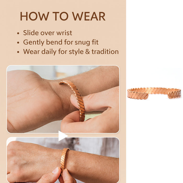 1 Pc Pure Copper Bracelet Twisted Flat Solid Cuff Bangle Arthritis Pain Relief