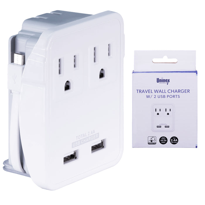 1 Pc Travel Wall Charger Adapter 2 Outlet Dual USB Port Folding Plug Micro Cable