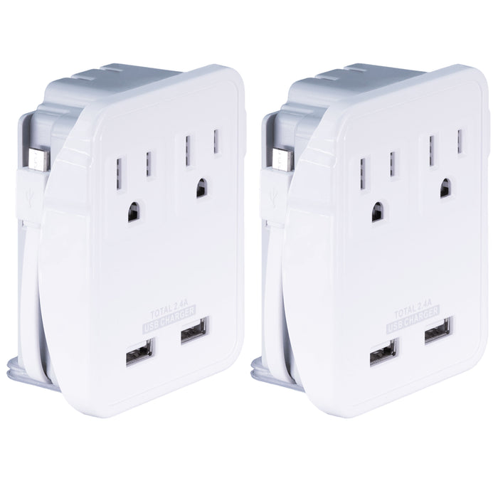 2 Pc Dual USB Port Travel Wall Charger Adapter 2 Outlet Folding Micro Cable Plug